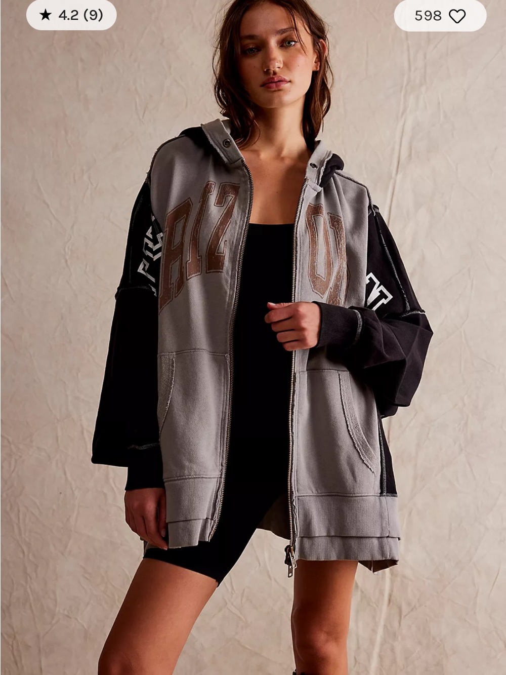 Free People Two-Tone Gray and Black Zip Hoodie Jacket